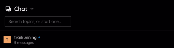 The shared conversation directory with Chat selected and topic rooms underneath.
