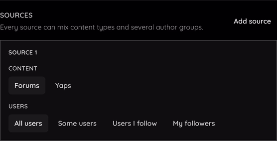 The content and author-group choices for a reusable feed source.