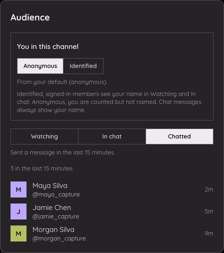 A live channel's audience panel open on Chatted.