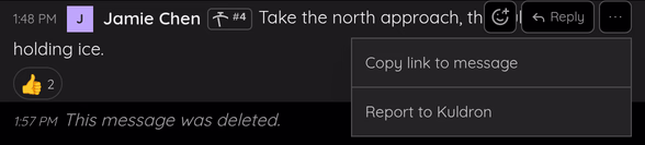 A topic chat message with its menu open on Copy link to message.
