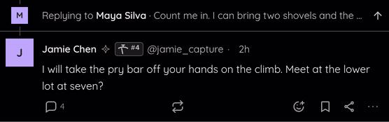 The bar above a Yap reply naming the Yap it answers.