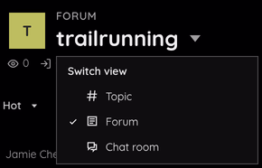 The Switch view menu open on the trailrunning forum.